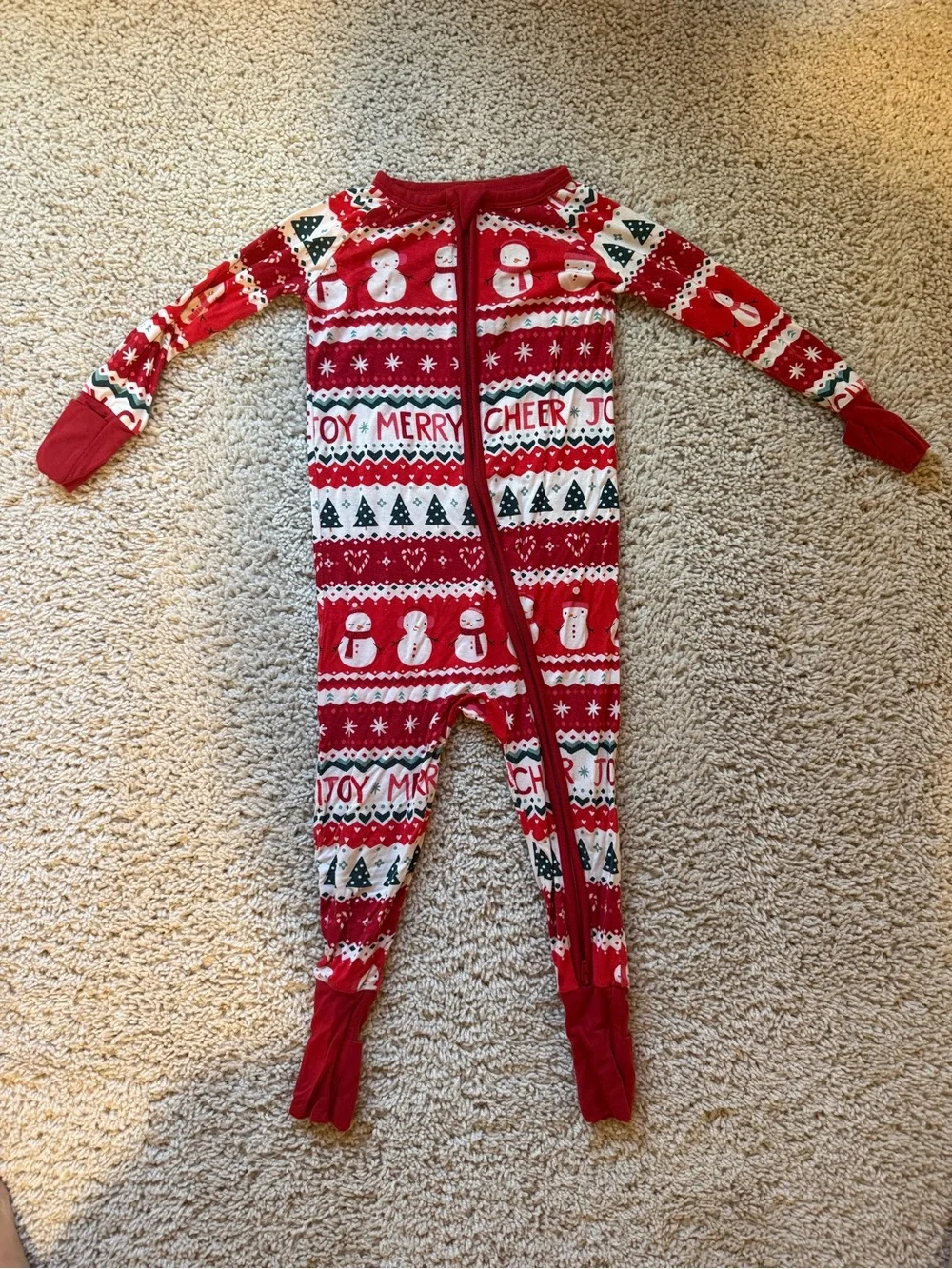 Little Sleepies Red Holiday Snowman & Trees Footed Pajamas